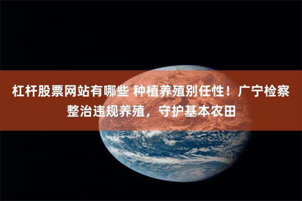 杠杆股票网站有哪些 种植养殖别任性！广宁检察整治违规养殖，守护基本农田