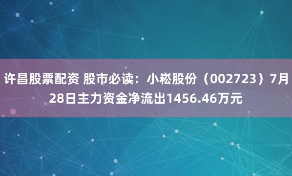 许昌股票配资 股市必读:小崧股份(002723)7月28日主力资金净流出1456.46万元